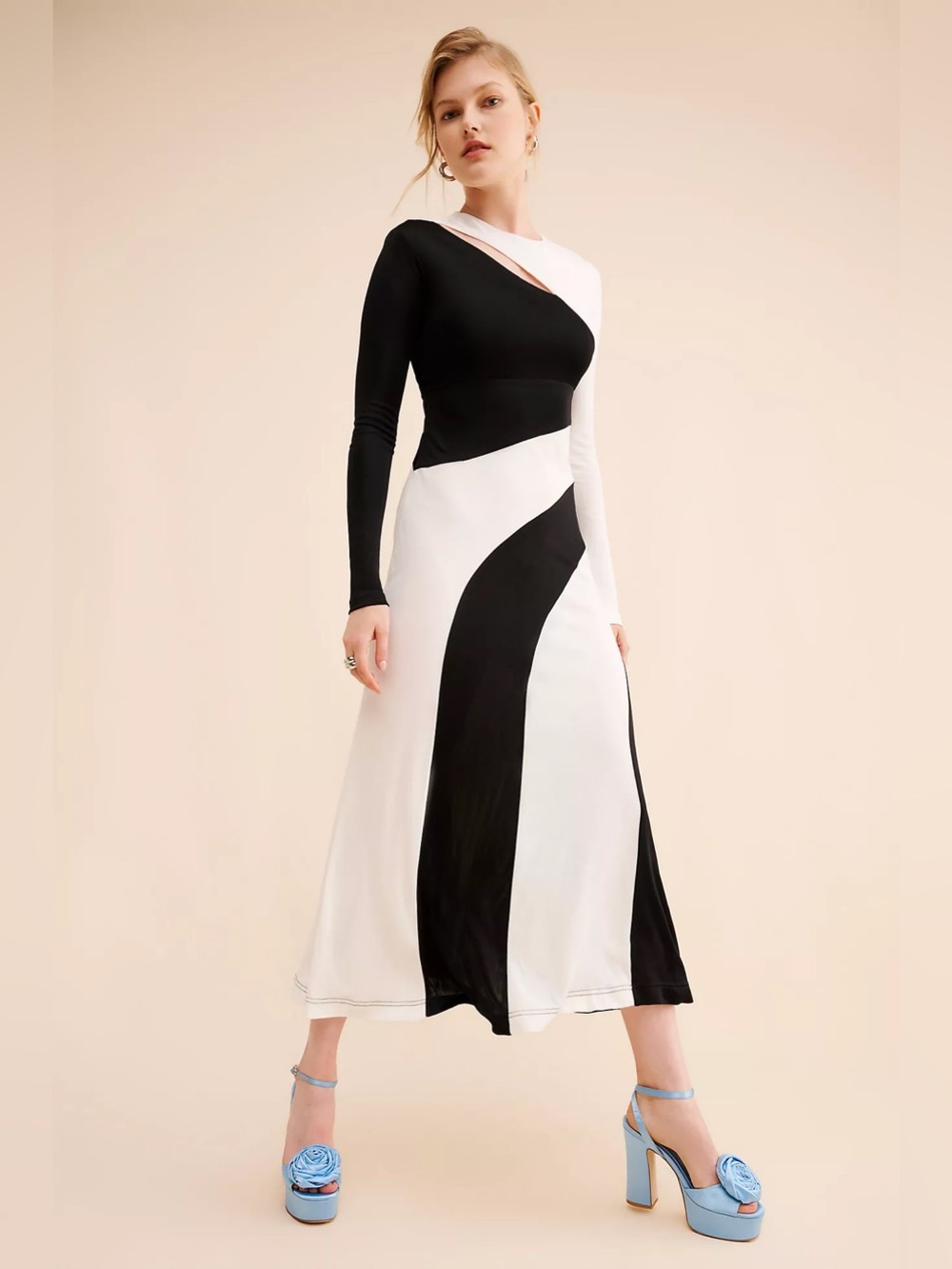 NWOT FARM Rio Cut-Out Long Sleeve Midi Dress